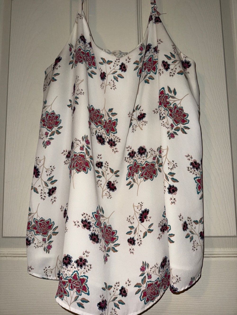 Pink Republic White Floral Print Camisole with Red & Teal Accents